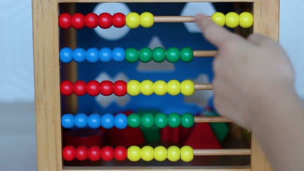 Child Playing Wooden Abacus — Stock Video