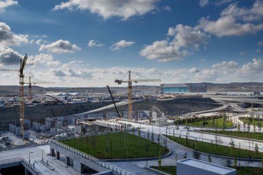 Istanbul / Türkiye - 13 Kasım 2018: yeni Istanbul Havalimanı Terminal. Üçüncü Istanbul Havalimanı, dış görünüm ve inşaat