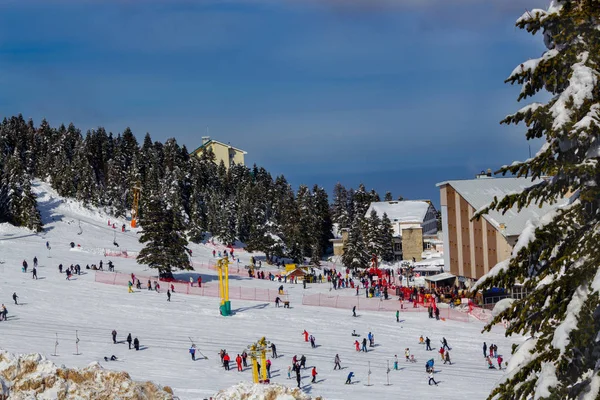 Winter Ski Resort Ski Lift People Skiing Uludag Mountain Bursa — Stock Photo, Image