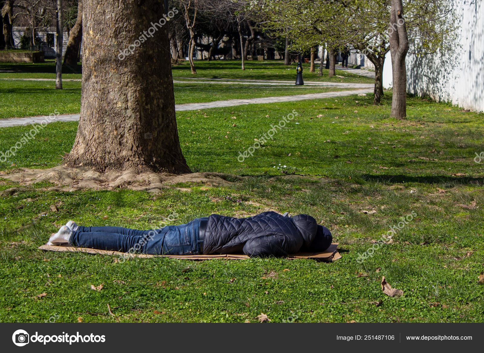 Homeless Man Sleeping Park Lying Floor Stock Photo C Tminaz
