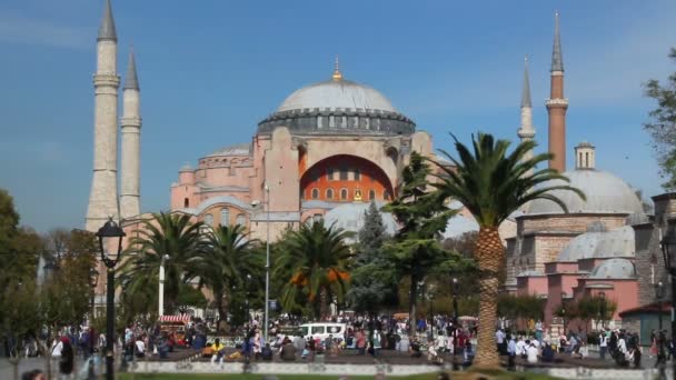 Hagia Sophia Church Museum Sunny Day Peoples Istanbul Popular Touristic — Stock Video