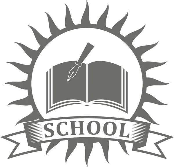 Ilustração Preto Branco Logotipo Escola Banner Sol Com Texto Livro — Vetor de Stock