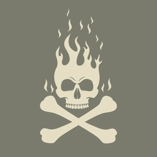 Color illustration of a skull on fire with crossbones