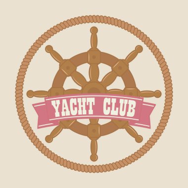 Deniz temasının renk çizimi. Logo Yat Kulübü direksiyon halatı ve yazılı afiş