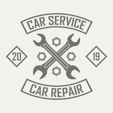 Renk illüstrasyon reklam onarım ve araba, çapraz anahtarlar ve metin hizmeti