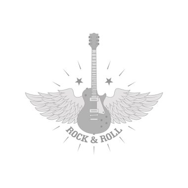 Kanatlar ve ışınları ile metin ile gitar. Rock müzik teması üzerine Illustration
