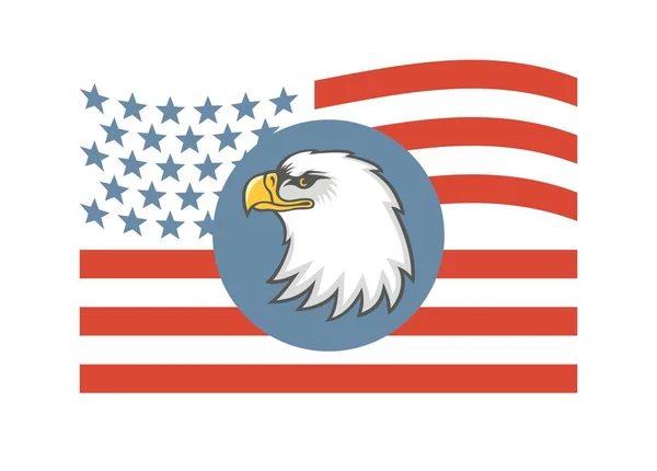 ワシとアメリカ国旗 愛国心と独立をテーマにしたカラーイラスト — ストックベクタ