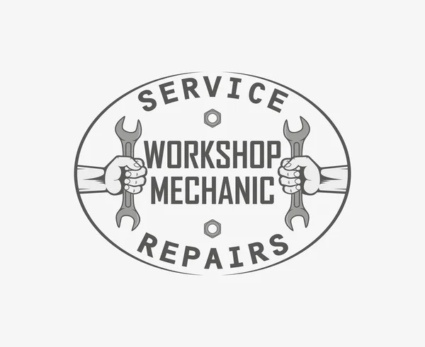 Piston Crossed Keys Text Service Car Repair Logo — Stock Vector