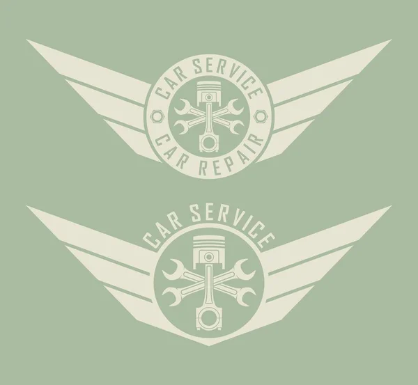 Logo servisi ve araba tamiri. Metin li piston tuşları ve kanatlar