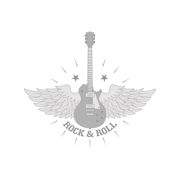 Guitare Avec Ailes Texte Avec Rayons Illustration Sur Thème Rock — Image vectorielle