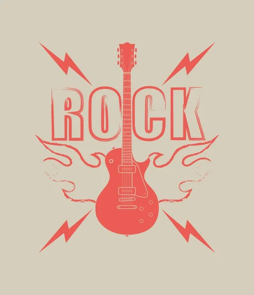Rock müziği temasında renk Illustration. Gitar alev ve metin