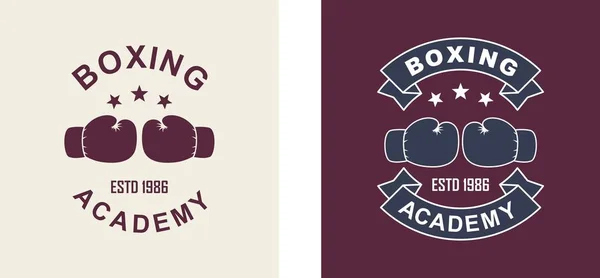 Boks eldivenlerinin renkli çizimi, yazılı ve yıldızlı pankart. Bir spor temasında vektör illüstrasyonu. Boks Akademisi logosu.
