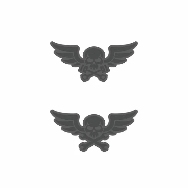 Σύνολο Ασπρόμαυρων Εικονογραφήσεων Κρανίο Κλειδιά Σταυρωμένα Έμβολα Φτερά Λευκό Φόντο — Διανυσματικό Αρχείο