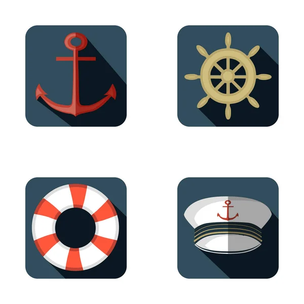 ベクトル海図のセット 海のシンボル ラベル バッジ パッケージのための海軍スタイルデザイン — ストックベクタ