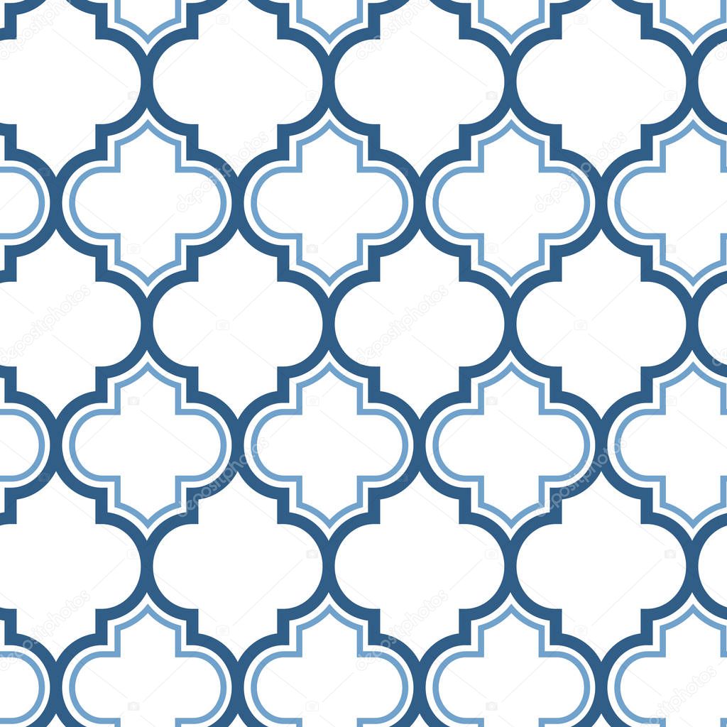 Vector moroccan repeat seamless pattern. Light blue on white background.