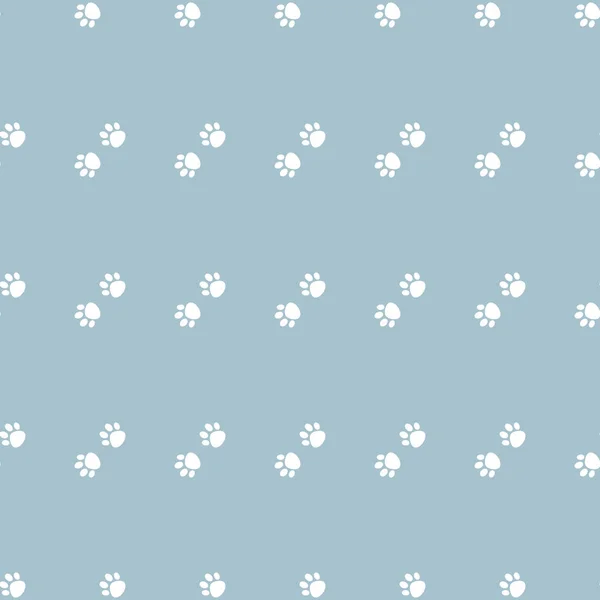 Patrón sin costura vectorial con pata de gato pata de perro. patas blancas sobre fondo azul . — Archivo Imágenes Vectoriales