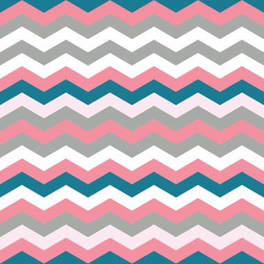 Vektör Chevron Seamless modeli. Mavi, gri ve pembe chevron veya zig zag desenli.