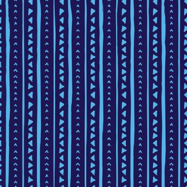 Vektör handdrawn çizgili ve üçgenler ile seamless modeli. Elle çizilmiş mavi çizgili ve üçgenler.
