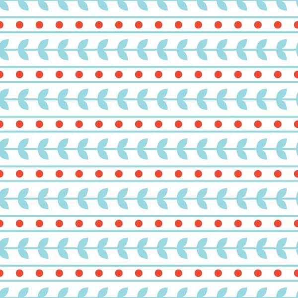 葉フローラルベクターはシームレスなパターンを繰り返します。白い背景に青い葉と赤い点の縞模様. — ストックベクタ
