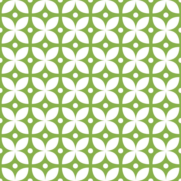 Vector seamless vintage pattern, green geometric design. Abstract flowers