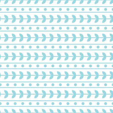 Çiçek vektör tekrar Dikişsiz desen yaprakları. Beyaz arka planda mavi yaprakları, çizgiler ve noktalar ile çizgili desen.