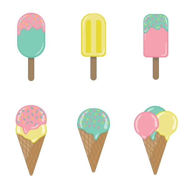 Collection of 6 vector ice cream illustrations isolated on white background. — Stock Vector