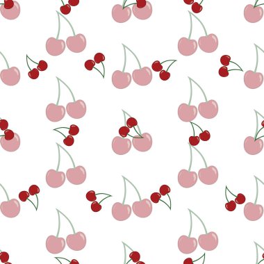 Beyaz arka plan üzerinde kiraz ile vektör seamless modeli.