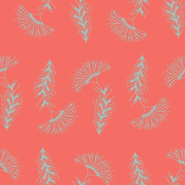 Geleneksel Coral ve mavi Paisley vektör dikişsiz desen. Kaprisli klasik arka plan.