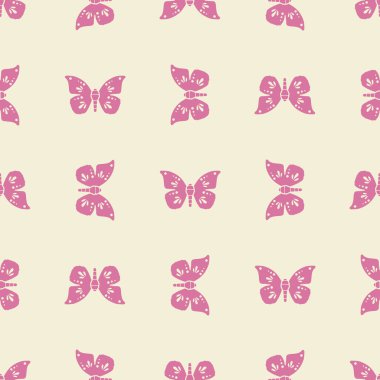 Pembe kelebekler kelebekler tekrar deseni. Vektör Dikişsiz desen.