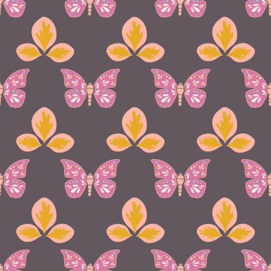 Vektör tekrar Dikişsiz desen yaprakları ve kelebekler ile.