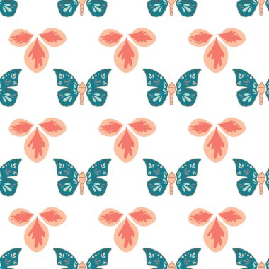 Vektör tekrar Dikişsiz desen yaprakları ve kelebekler ile.