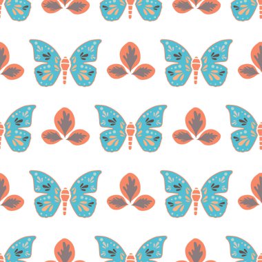 Vektör tekrar Dikişsiz desen yaprakları ve kelebekler ile.