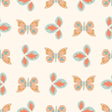 Vektör tekrar Dikişsiz desen yaprakları ve kelebekler ile.