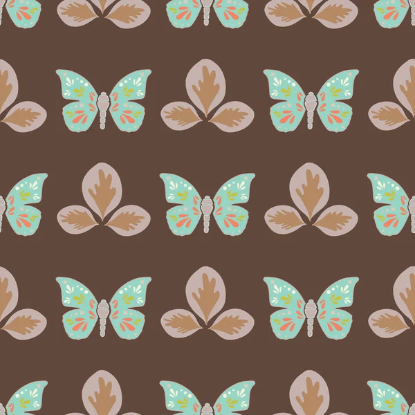 Vector repetir patrón sin costuras con hojas y mariposas . — Archivo Imágenes Vectoriales