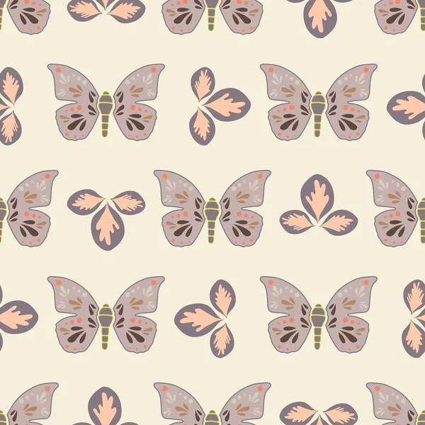 Modèle vectoriel répété sans couture avec des feuilles et des papillons . — Image vectorielle