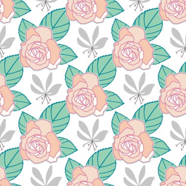 Vektör küçük çiçekler ve güller ile sorunsuz desen tekrar.