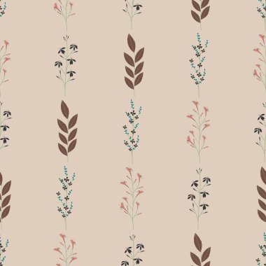 Vektör küçük çiçekler ve yaprakları ile dikişsiz desen tekrar.