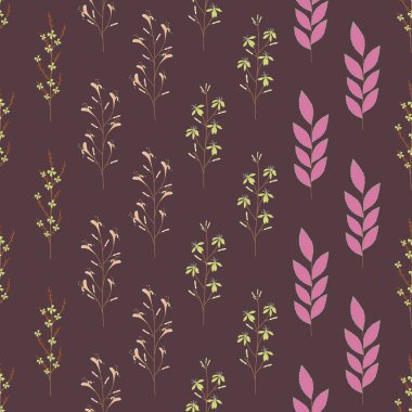 Vektör küçük çiçekler ve yaprakları ile dikişsiz desen tekrar.