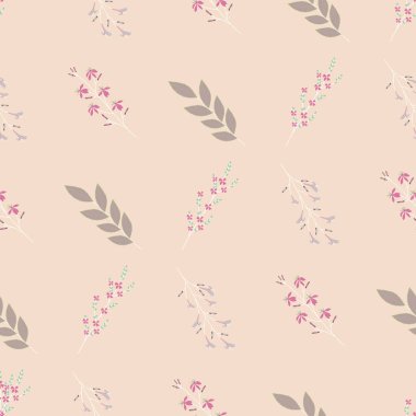 Vektör küçük çiçekler ve yaprakları ile dikişsiz desen tekrar.