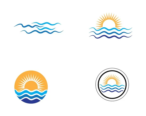 Sarı güneş ve mavi deniz dalgalarıyla vektör logosu. Vektör logosu