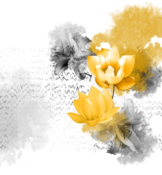 Bouquet di fiori gialli e scrittura stampa mix — Foto Stock