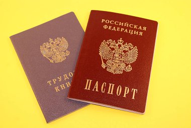 Pasaport ve emek belge, renkli bir arka plan üzerinde iş deneyimi.