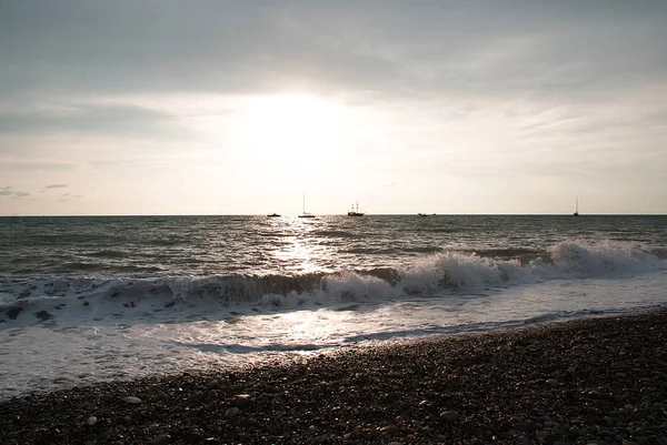 Jacht Meer Bei Sonnenuntergang — Stockfoto