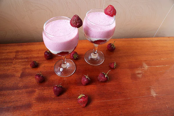 Smoothies Morango Morangos Bebida — Fotografia de Stock