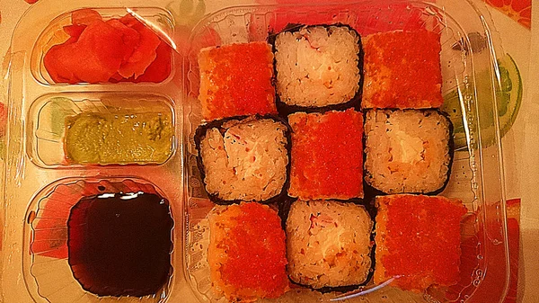 Comida Rápida Panecillos Caseros Sushi Comida Oriental — Foto de Stock