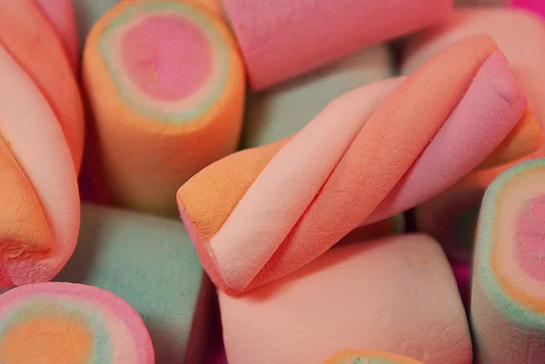 Blízká Pastelově Zbarvená Marshmallow Jasném Pozadí — Stock fotografie