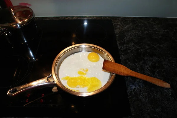 Jajka Smażone Patelni Śniadanie — Zdjęcie stockowe