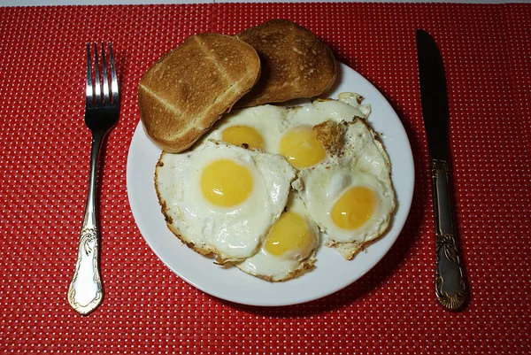 Smažená Vejce Toustovač Snídaně — Stock fotografie