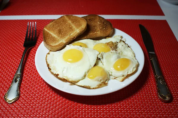 Jajka Smażone Toster Śniadanie — Zdjęcie stockowe