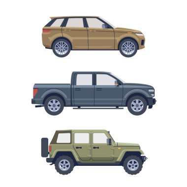 Yassı izole Offroader suv crossover pikap kamyon seti